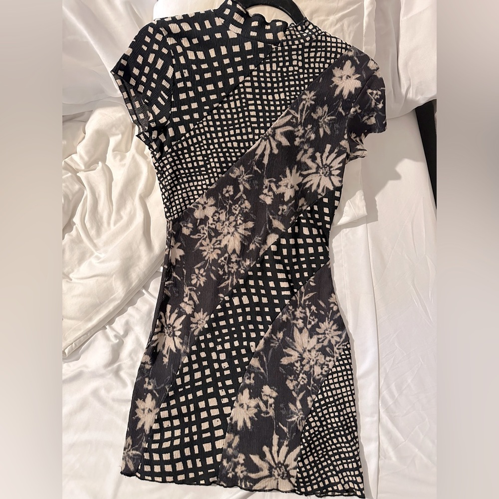 Urban Outfitters Black Checkered Floral Mini Dress